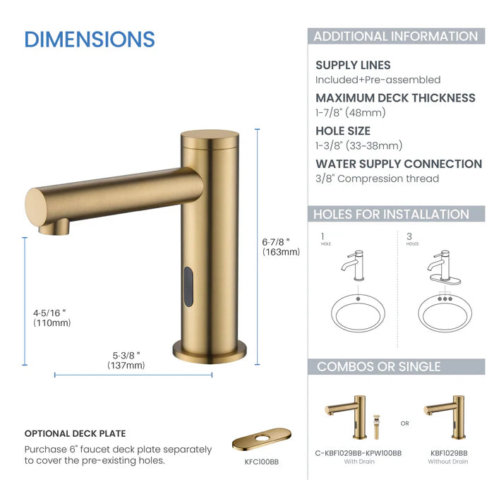 Casa Fixtures - Bathroom Faucet - Halo Touchless Bathroom Vanity Sink Faucet with Pop-Up Drain - Plug-In or Battery Powered (CBF-1029)
