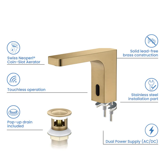 Casa Fixtures - Bathroom Faucet - Fusion Touchless Bathroom Vanity Sink Faucet with Pop-Up Drain - Plug-In or Battery Powered (CBF-1030)