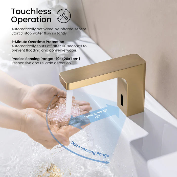 Casa Fixtures - Bathroom Faucet - Fusion Touchless Bathroom Vanity Sink Faucet with Pop-Up Drain - Plug-In or Battery Powered (CBF-1030)