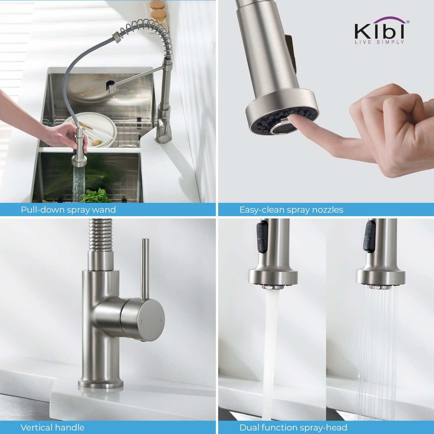 KIBI - Aurora Single Handle High Arc Pull Down Kitchen Faucet – KKF2003