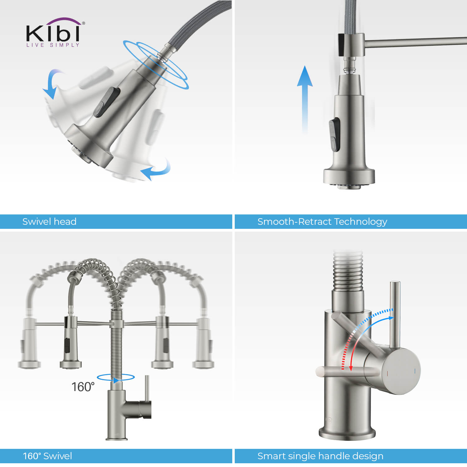 KIBI Aurora Single Handle High Arc Pull Down Kitchen Faucet – KKF2003