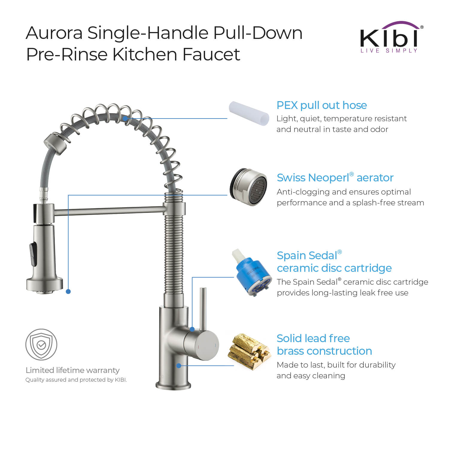 KIBI Aurora Single Handle High Arc Pull Down Kitchen Faucet – KKF2003