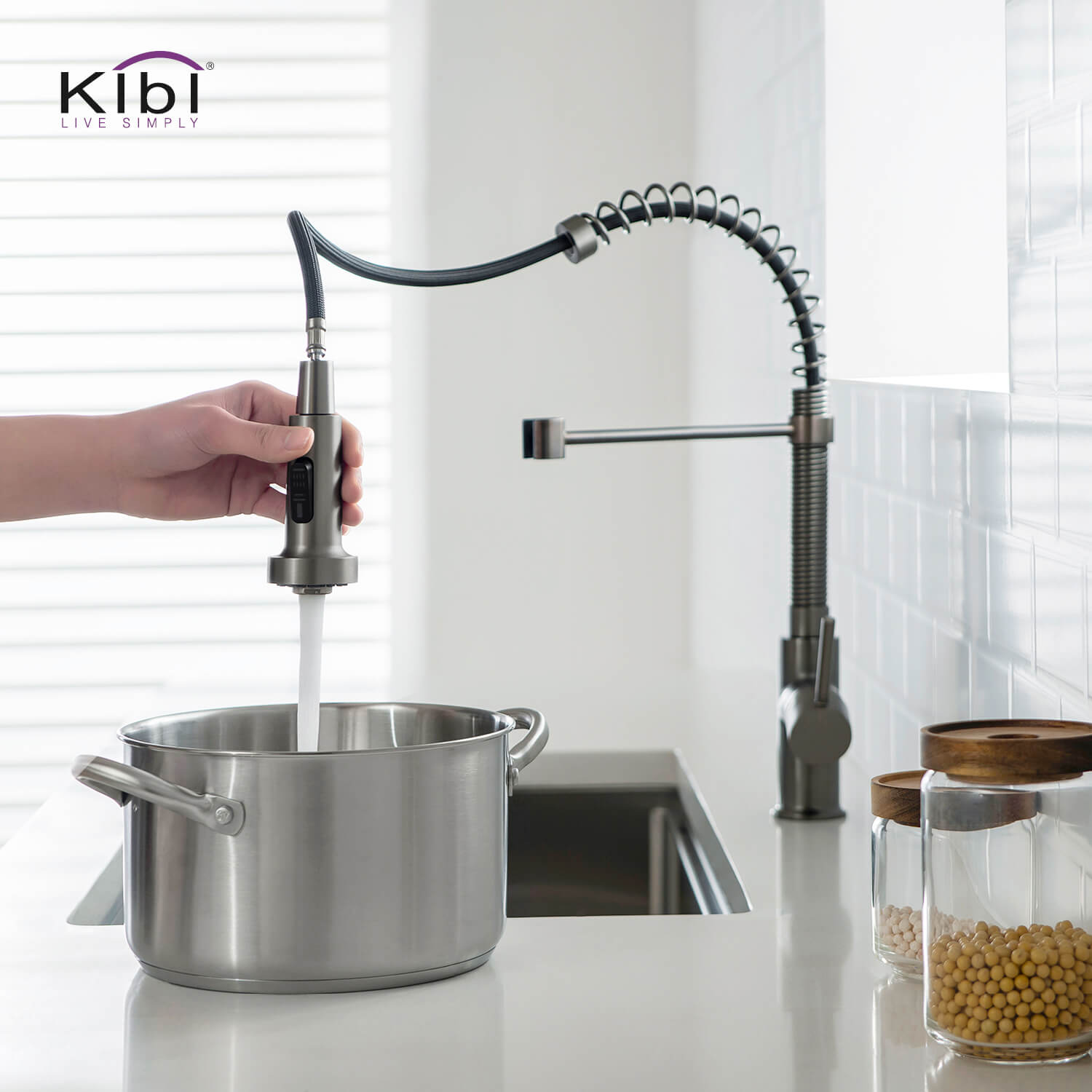 KIBI Aurora Single Handle High Arc Pull Down Kitchen Faucet – KKF2003