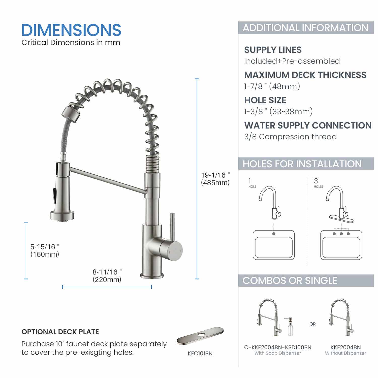 KIBI - Lodi Single Handle High Arc Pull Down Kitchen Faucet – KKF2004