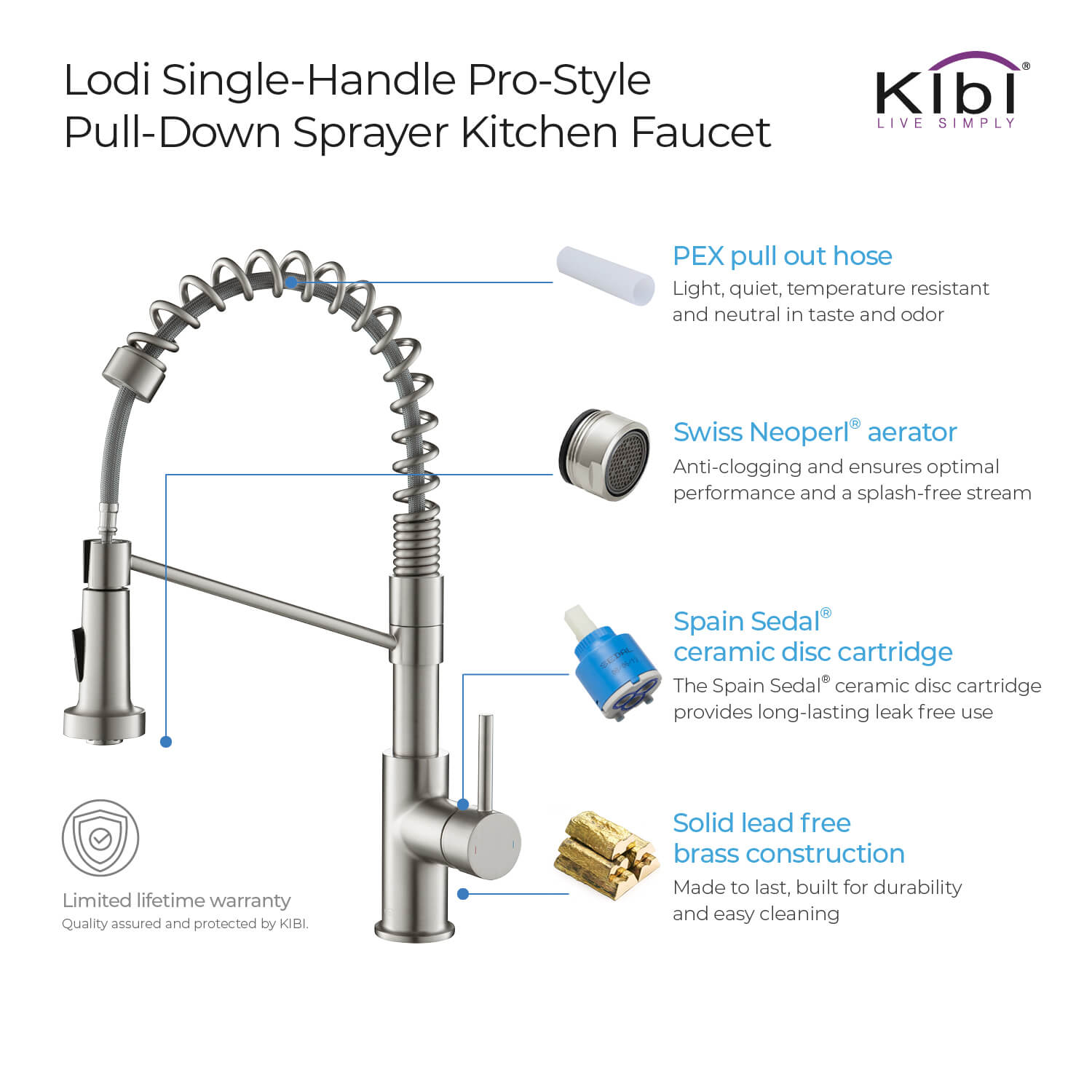 KIBI - Lodi Single Handle High Arc Pull Down Kitchen Faucet – KKF2004