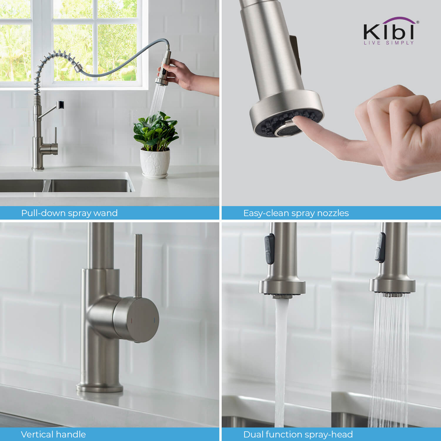 KIBI Lodi Single Handle High Arc Pull Down Kitchen Faucet – KKF2004