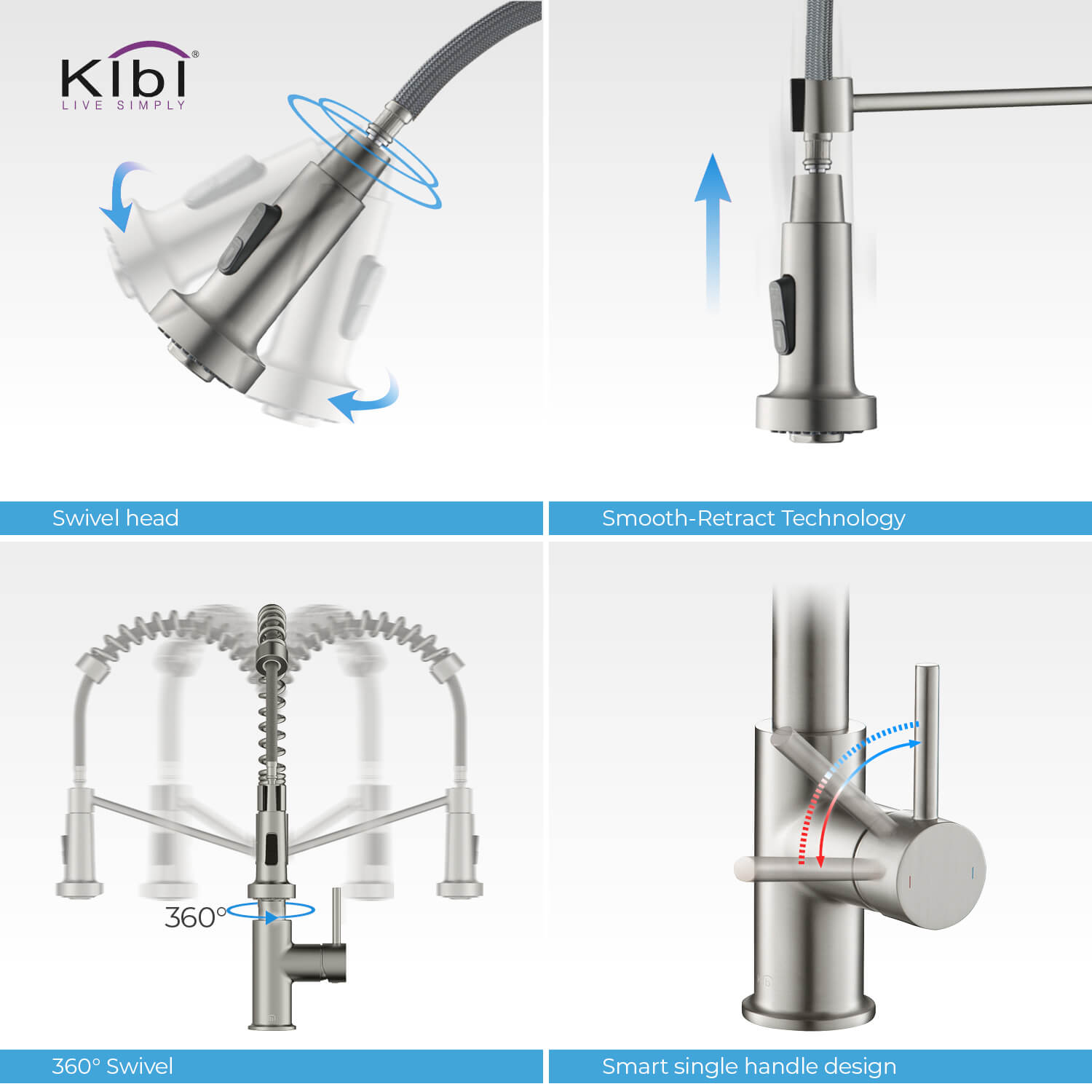 KIBI Lodi Single Handle High Arc Pull Down Kitchen Faucet – KKF2004