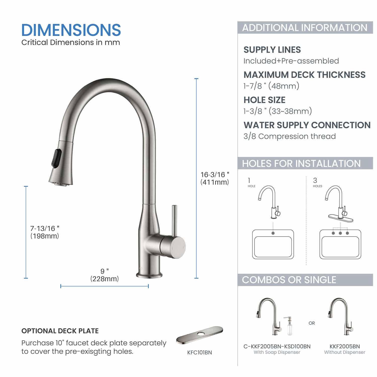 KIBI Napa Single Handle High Arc Pull Down Kitchen Faucet – KKF2005