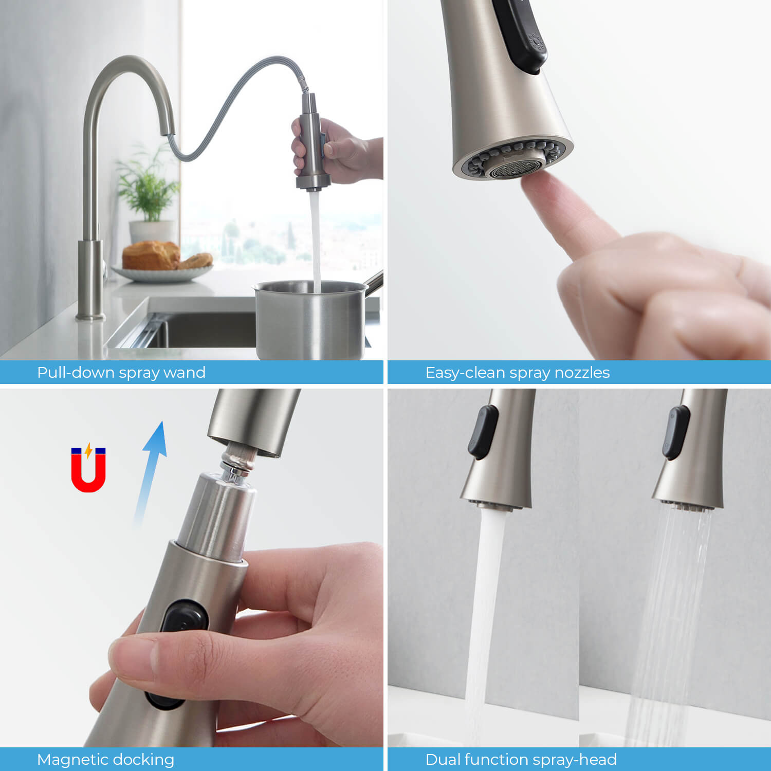 KIBI Napa Single Handle High Arc Pull Down Kitchen Faucet – KKF2005