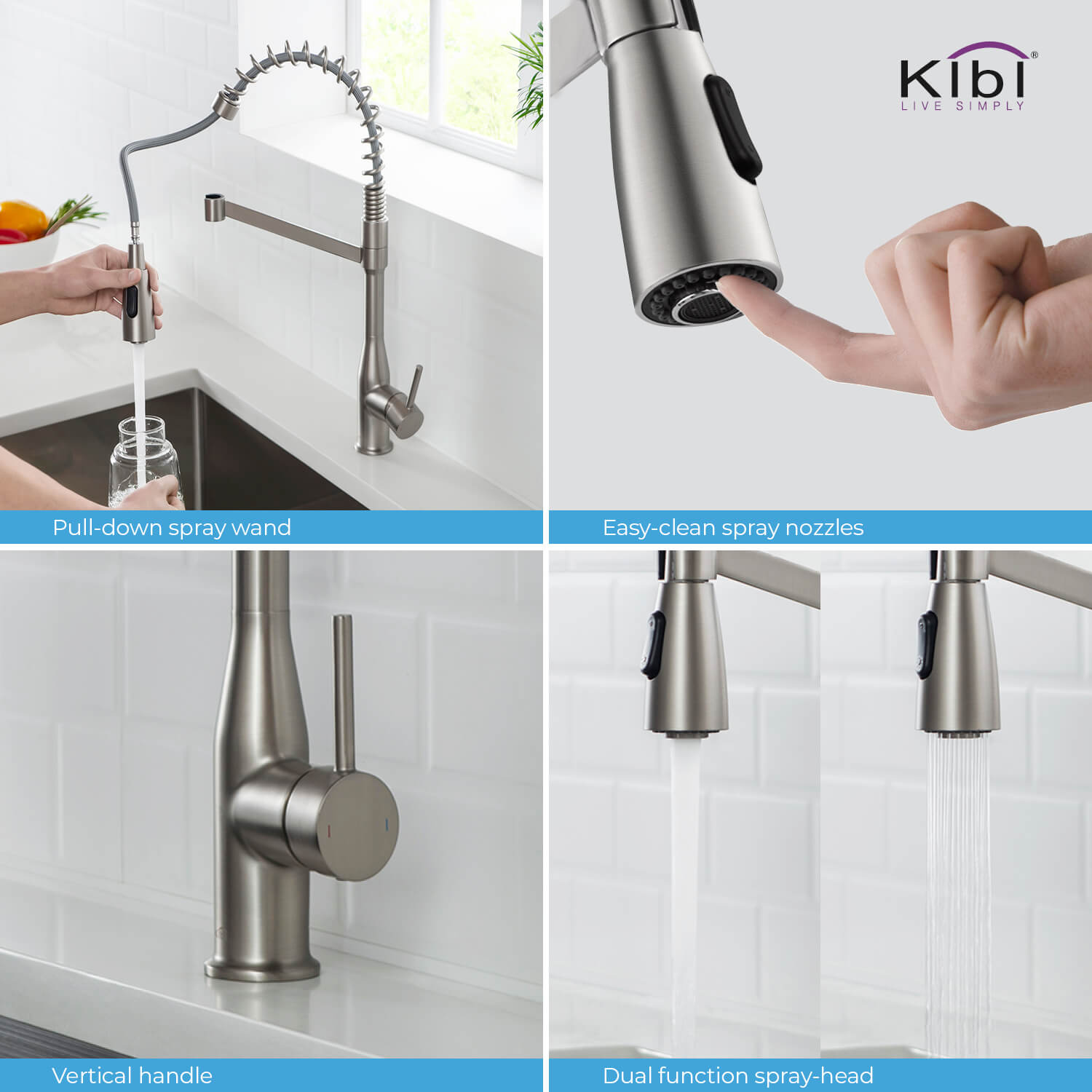 KIBI - Largo Single Handle High Arc Pull Down Kitchen Faucet – KKF2006