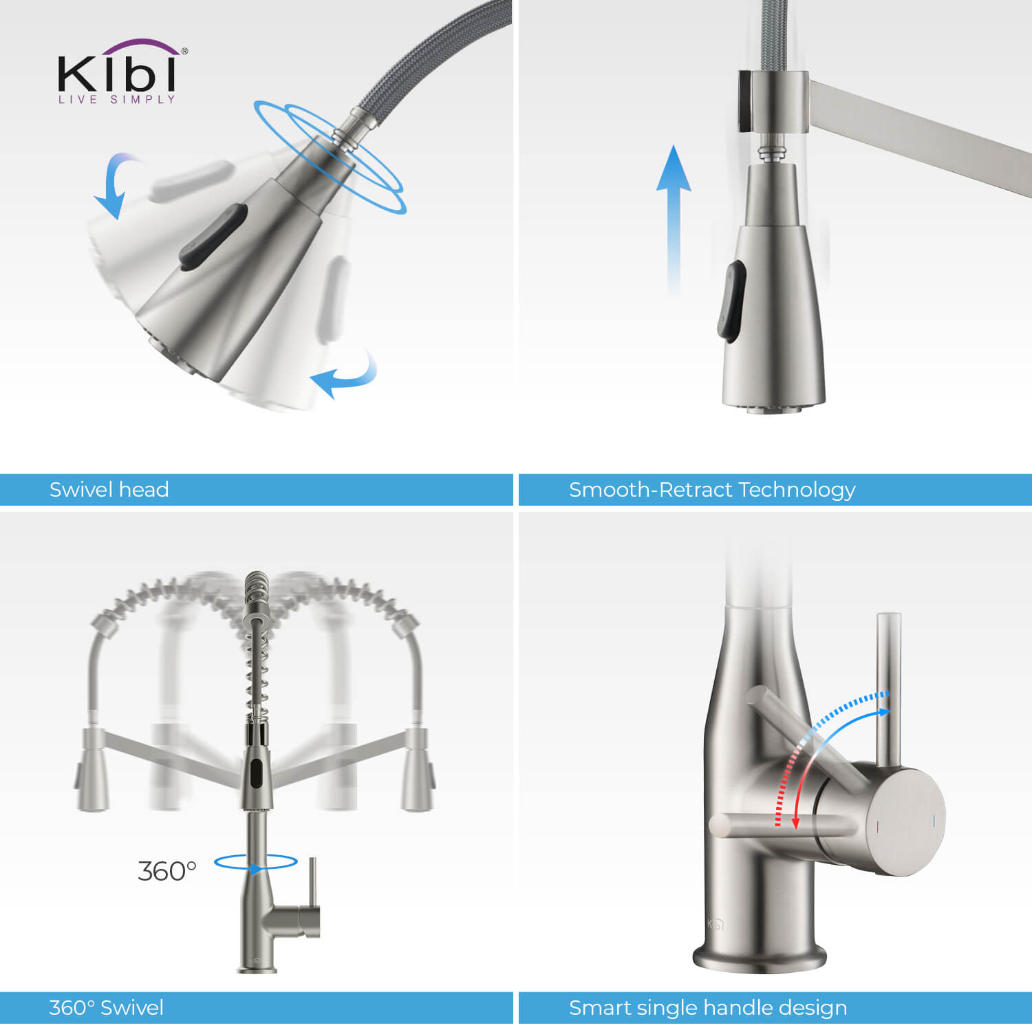 KIBI - Largo Single Handle High Arc Pull Down Kitchen Faucet – KKF2006