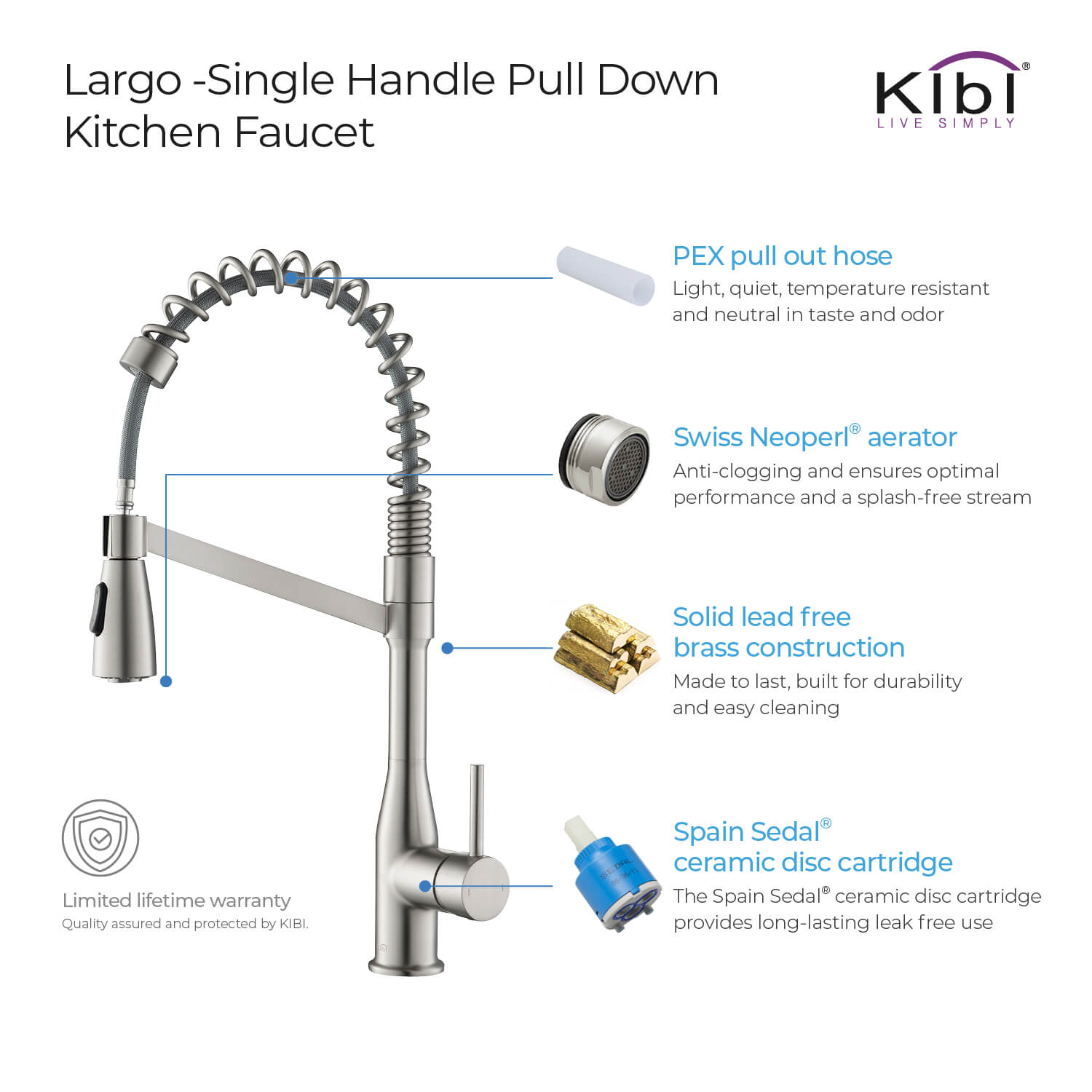 KIBI - Largo Single Handle High Arc Pull Down Kitchen Faucet – KKF2006