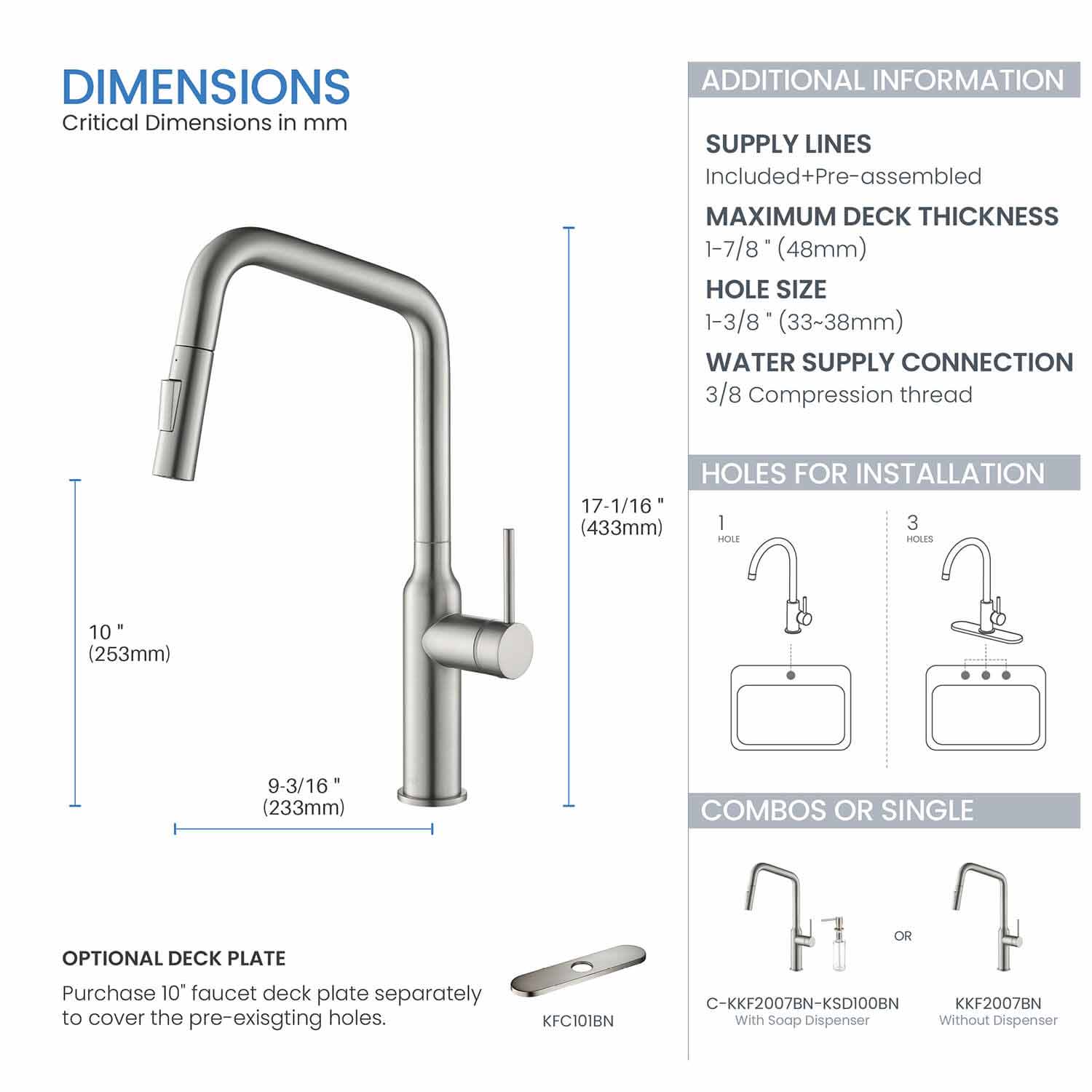 KIBI - Macon Single Handle High Arc Pull Down Kitchen Faucet – KKF2007