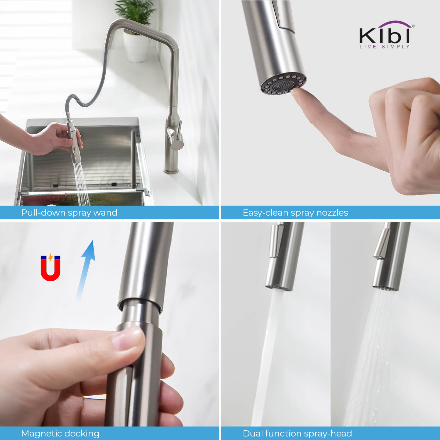 KIBI - Macon Single Handle High Arc Pull Down Kitchen Faucet – KKF2007