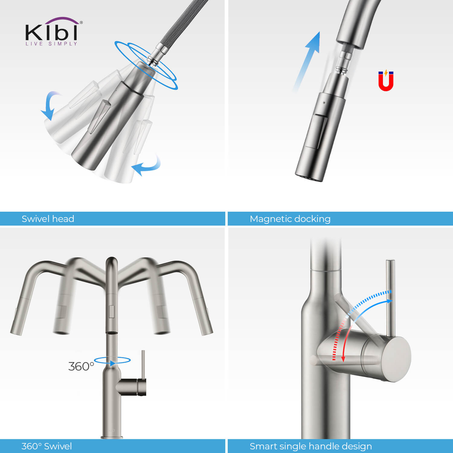 KIBI - Macon Single Handle High Arc Pull Down Kitchen Faucet – KKF2007