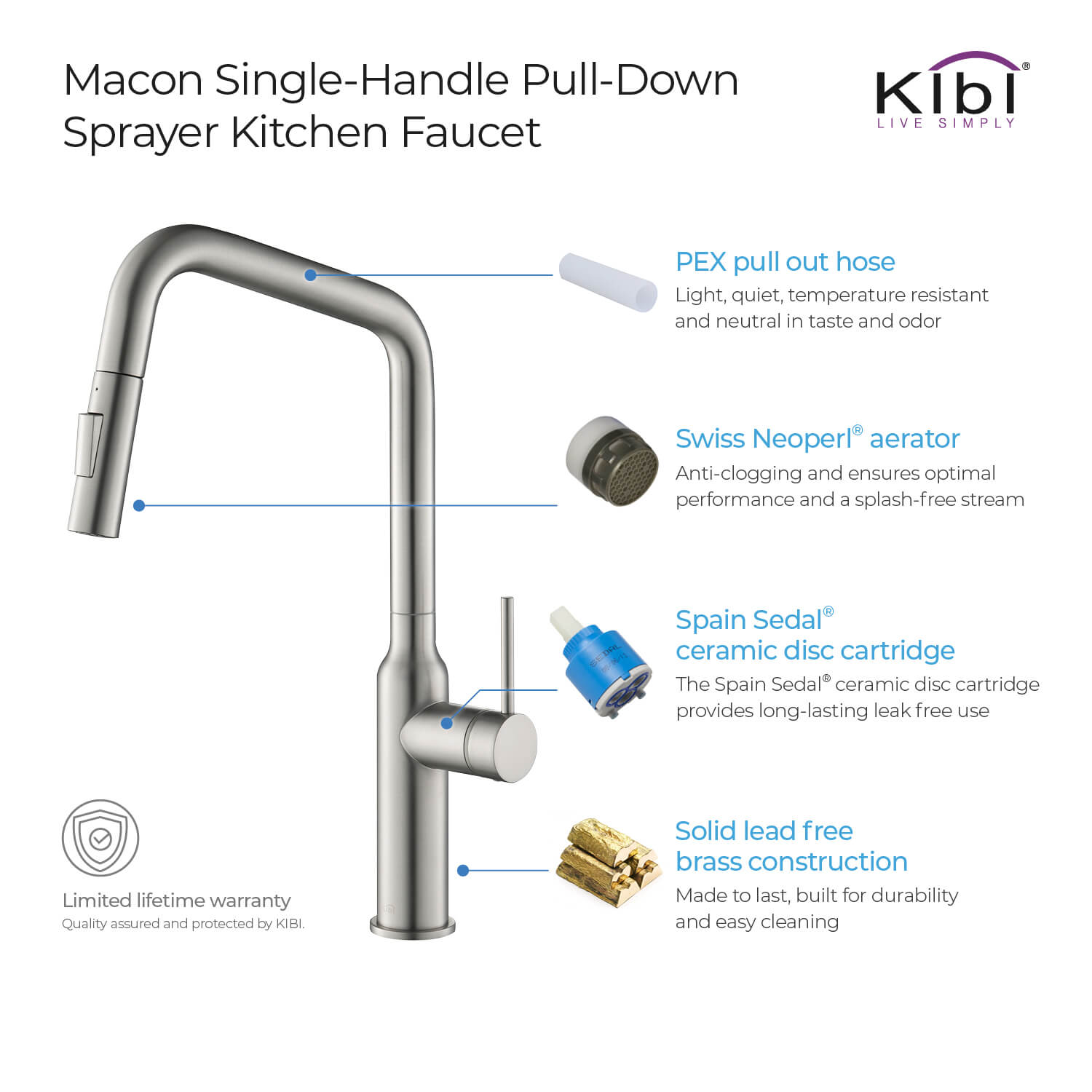 KIBI - Macon Single Handle High Arc Pull Down Kitchen Faucet – KKF2007