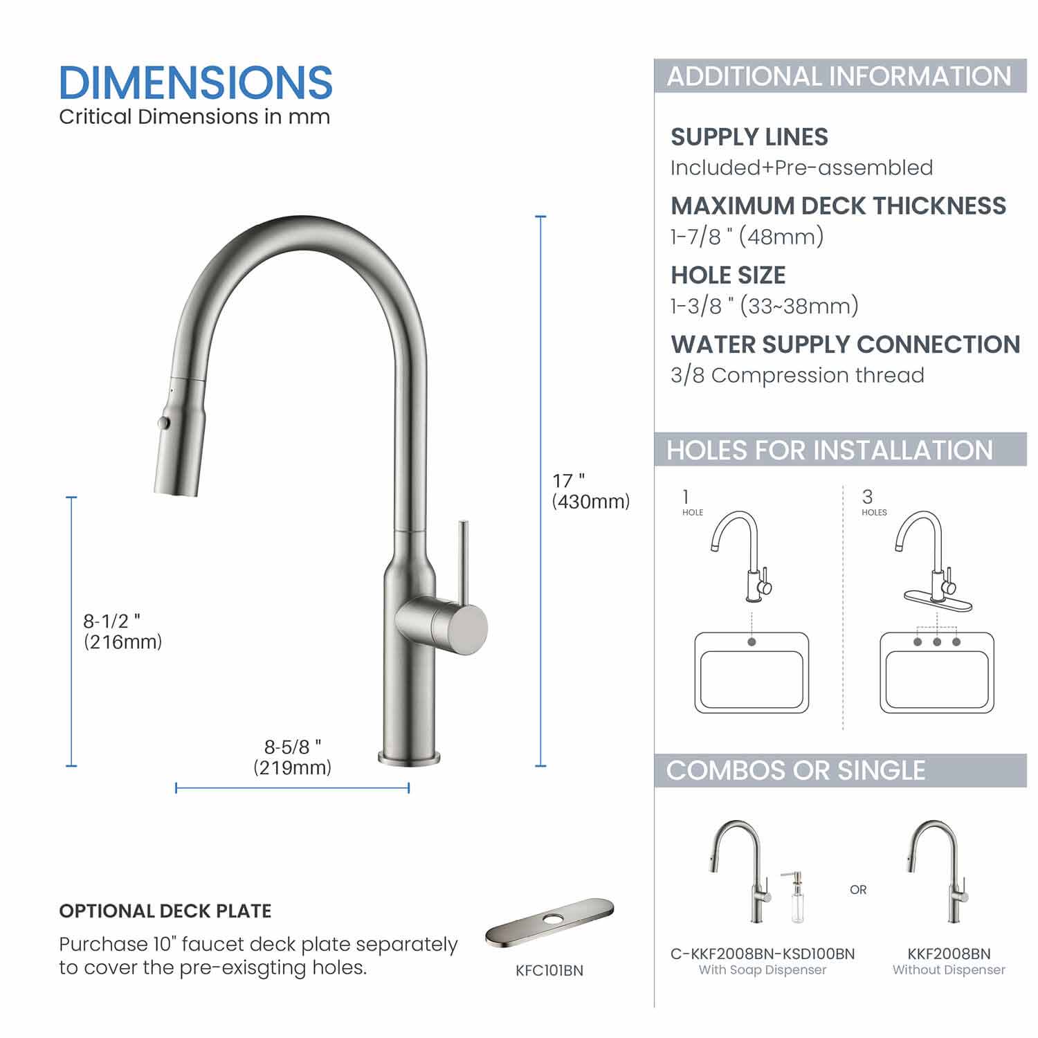 KIBI - Hilo Single Handle High Arc Pull Down Kitchen Faucet – KKF2008