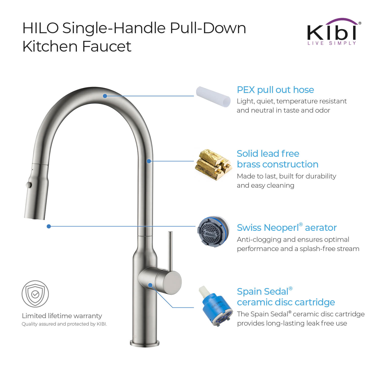 KIBI - Hilo Single Handle High Arc Pull Down Kitchen Faucet – KKF2008