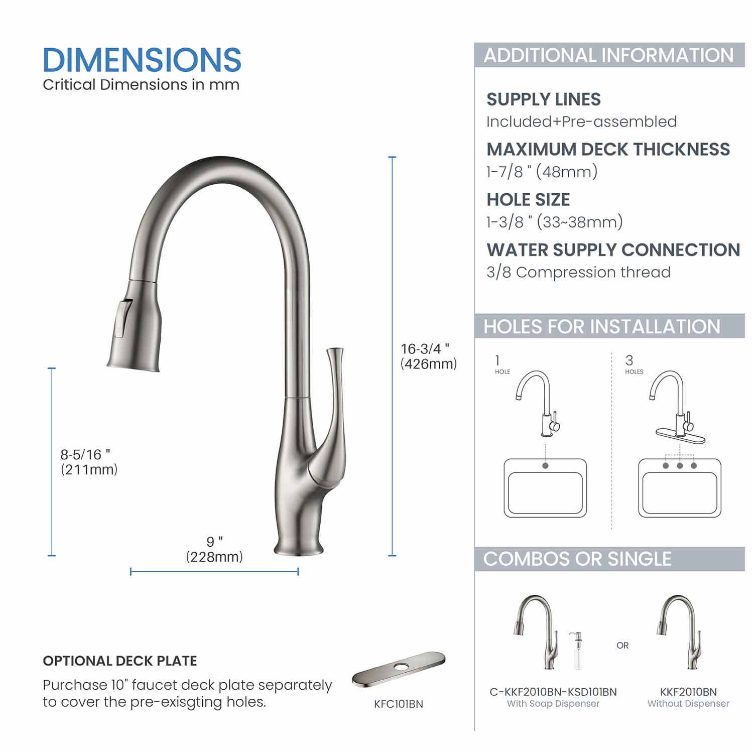 KIBI - Cedar Single Handle High Arc Pull Down Kitchen Faucet – KKF2010