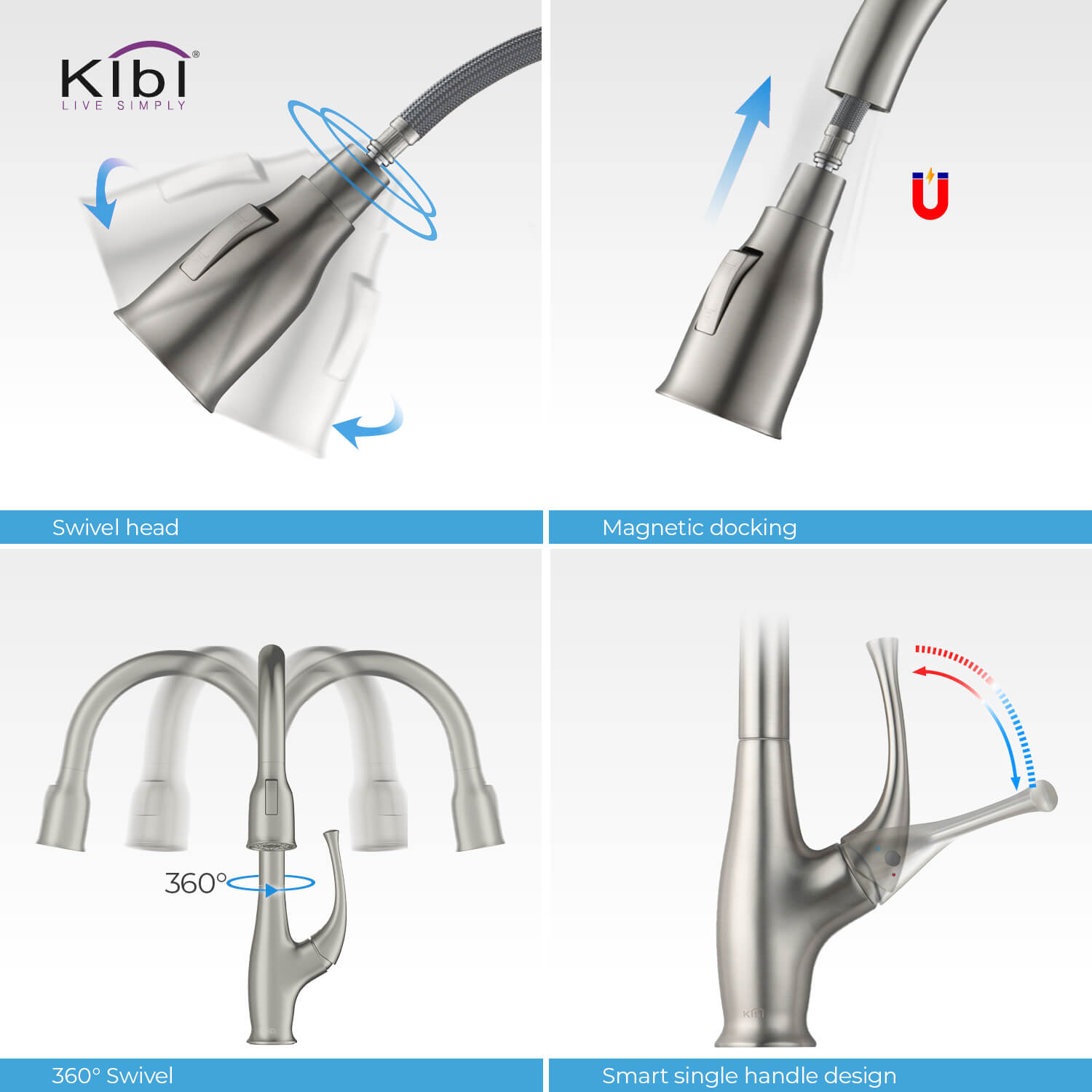 KIBI - Cedar Single Handle High Arc Pull Down Kitchen Faucet – KKF2010