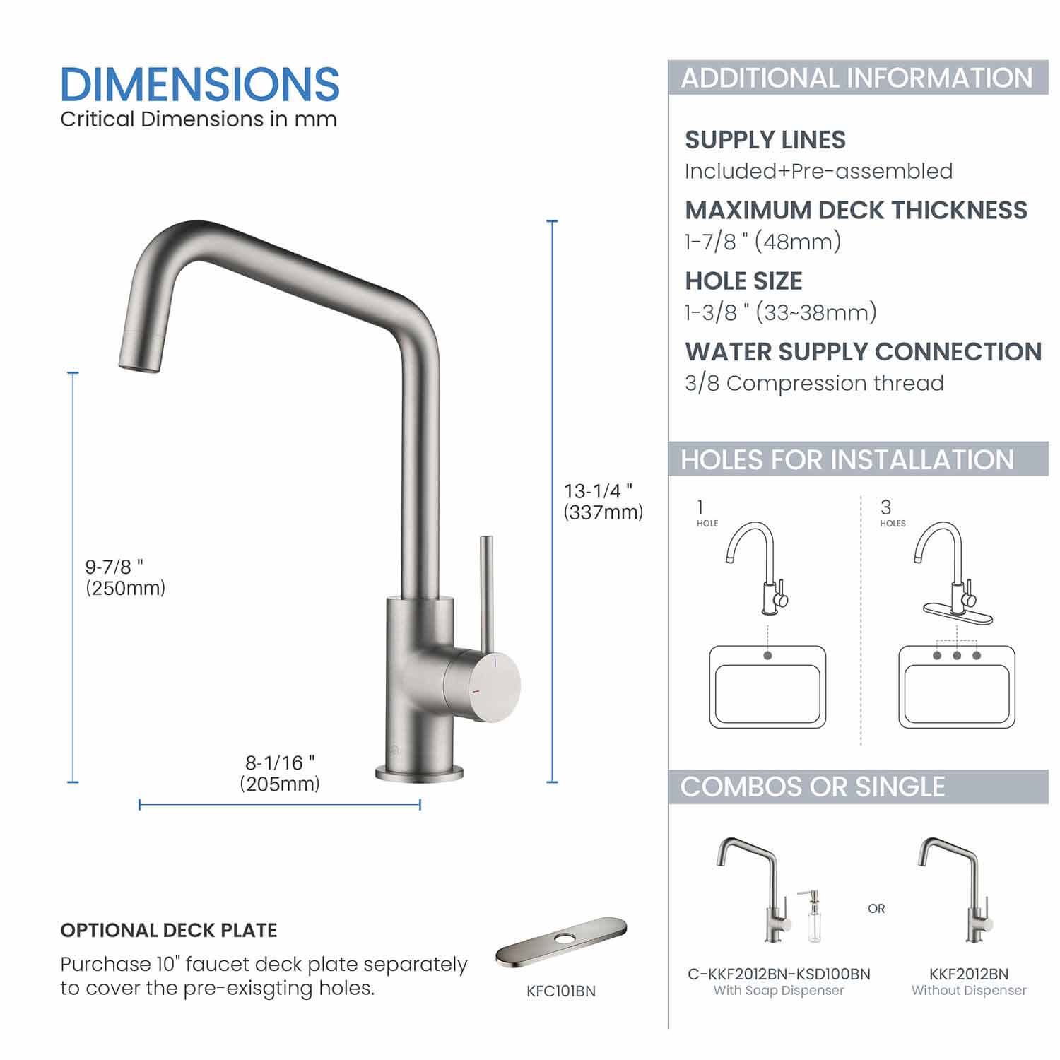 KIBI - Macon Single Handle High Arc Kitchen Bar Faucet – KKF2012