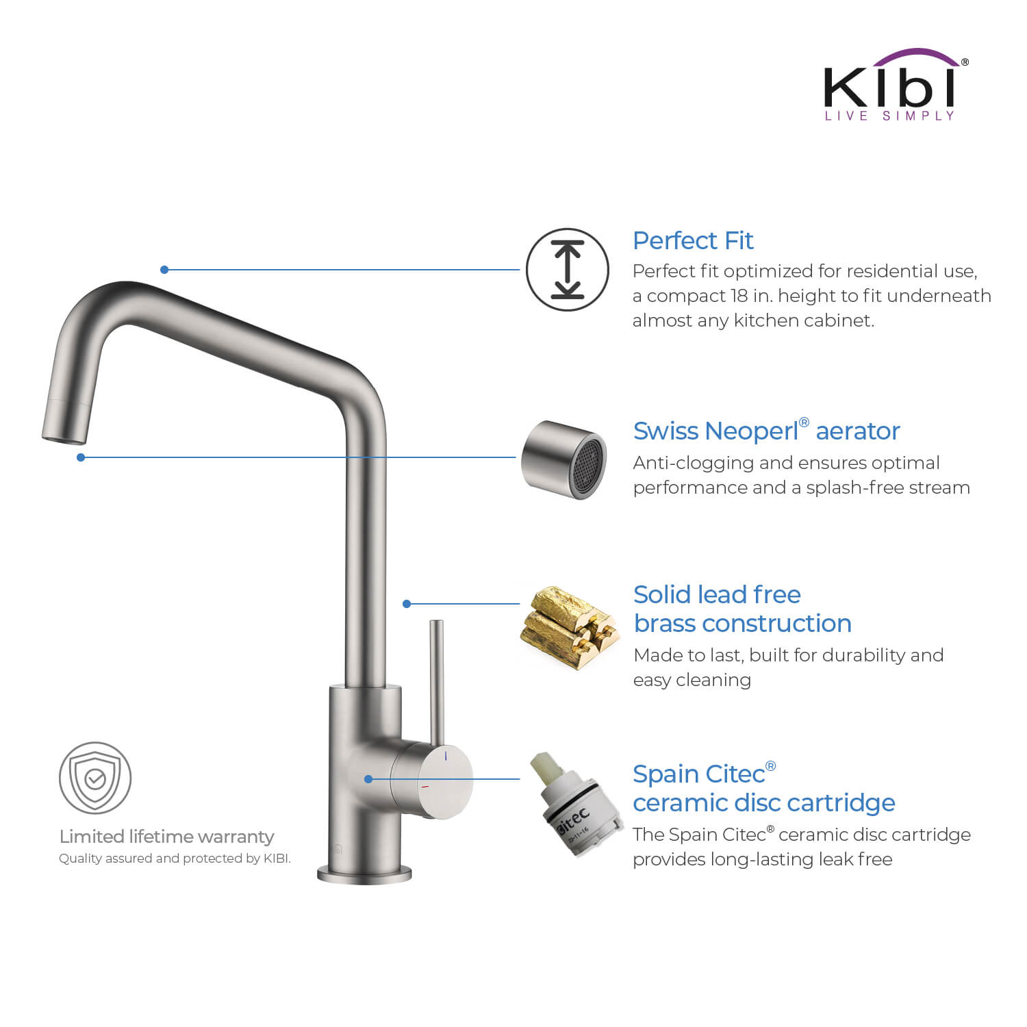 KIBI - Macon Single Handle High Arc Kitchen Bar Faucet – KKF2012