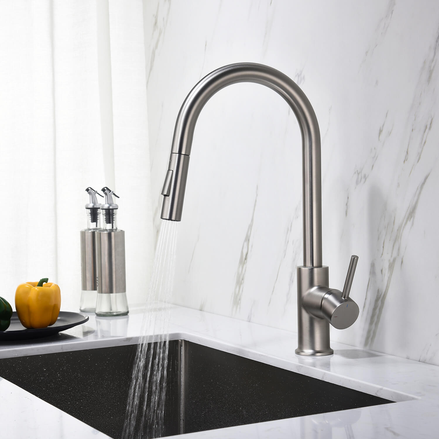 KIBI - Circular Single Handle Pull Down Kitchen Faucet – KKF2013