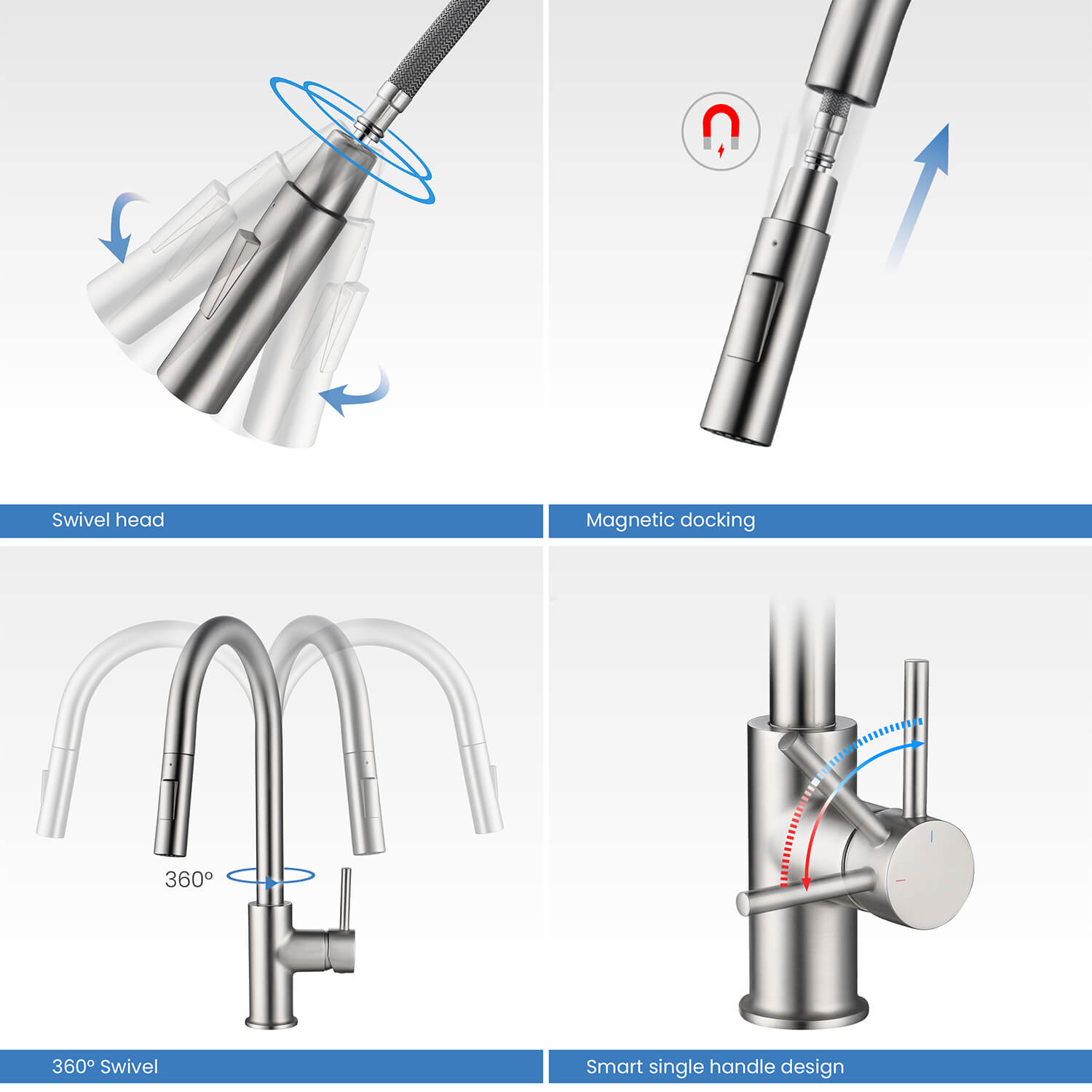 KIBI - Circular Single Handle Pull Down Kitchen Faucet – KKF2013