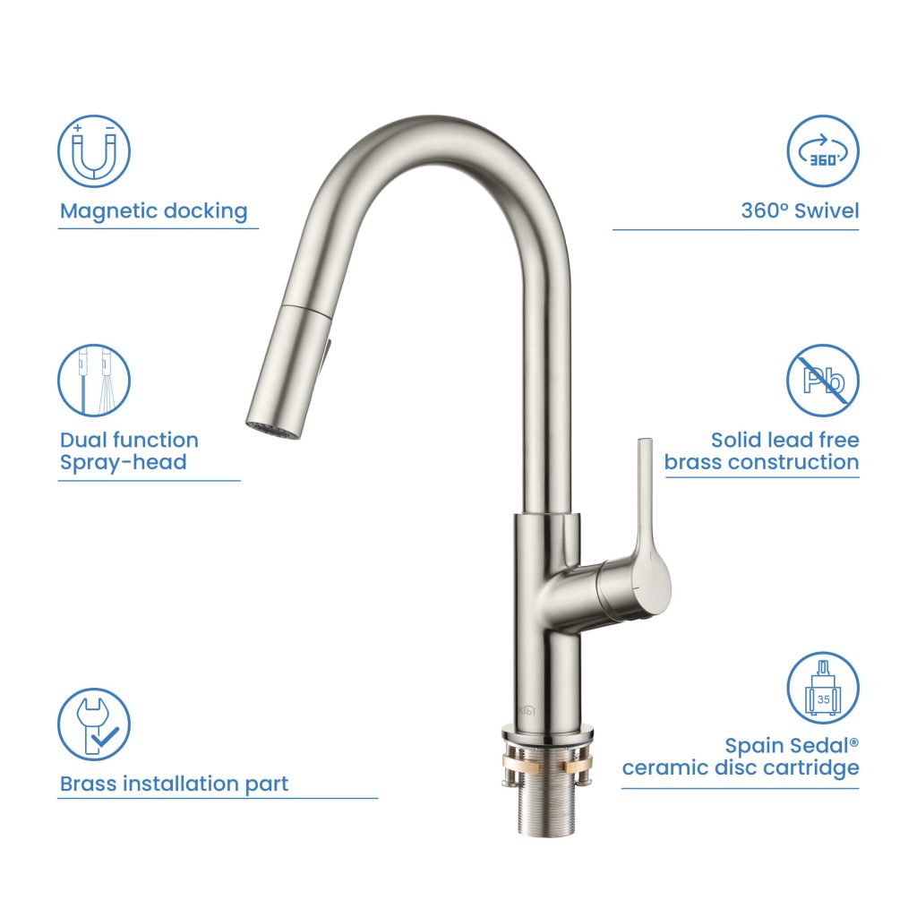 KIBI - Fusion Single Handle Pull Down Kitchen & Bar Sink Faucet - KKF2017