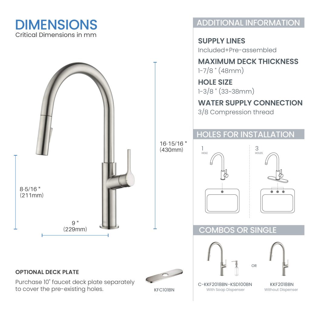 KIBI - Fusion Single Handle Pull Down Kitchen & Bar Sink Faucet - KKF2018