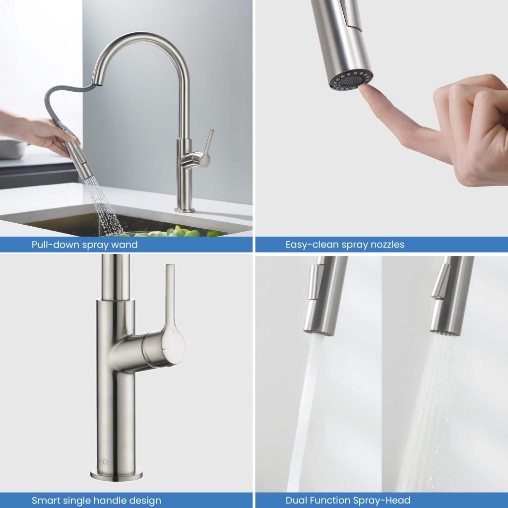 KIBI - Fusion Single Handle Pull Down Kitchen & Bar Sink Faucet - KKF2018