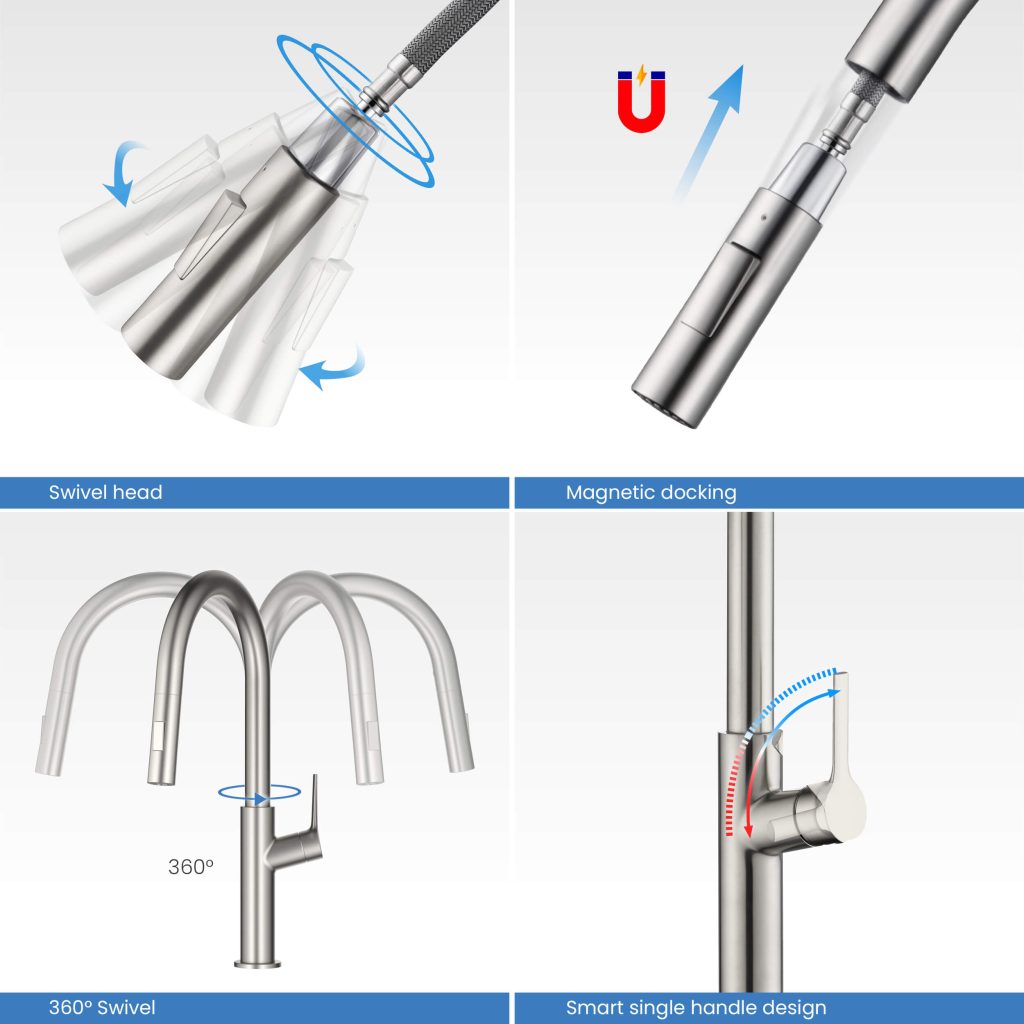 KIBI - Fusion Single Handle Pull Down Kitchen & Bar Sink Faucet - KKF2018