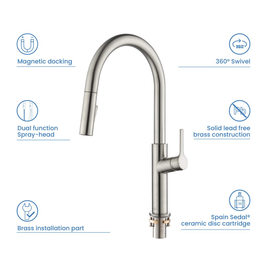 KIBI - Fusion Single Handle Pull Down Kitchen & Bar Sink Faucet - KKF2018