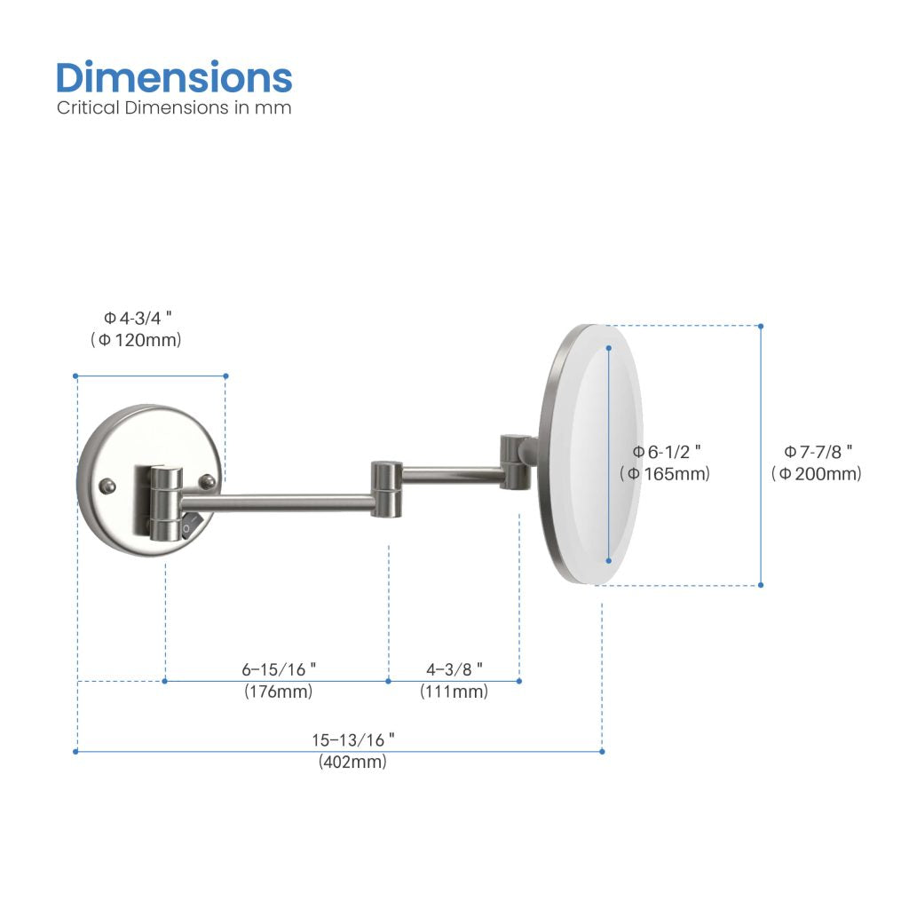 KIBI - Circular LED Wall Mount One Side 5x Magnifying Make Up Mirror - KMM102