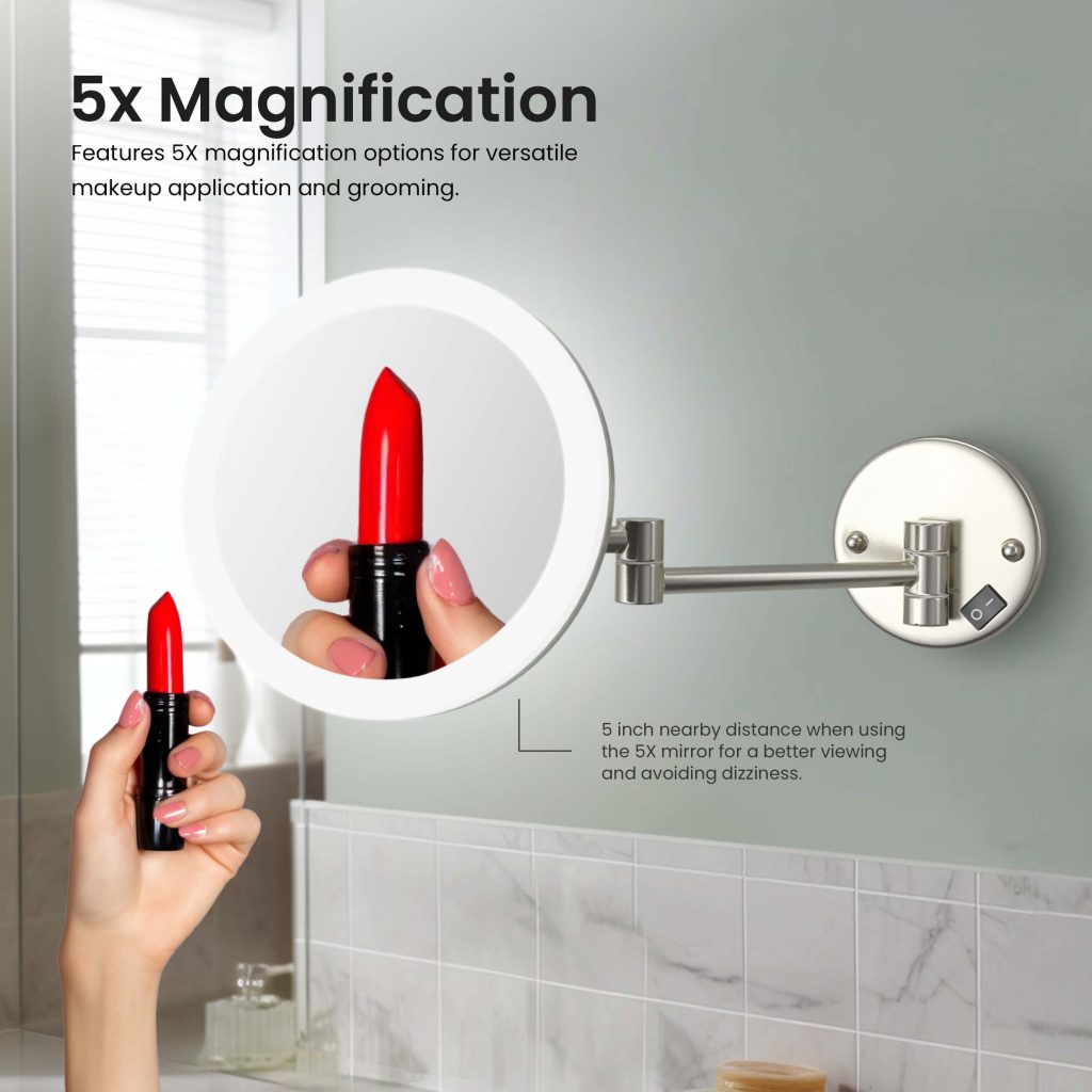 KIBI - Circular LED Wall Mount One Side 5x Magnifying Make Up Mirror - KMM102