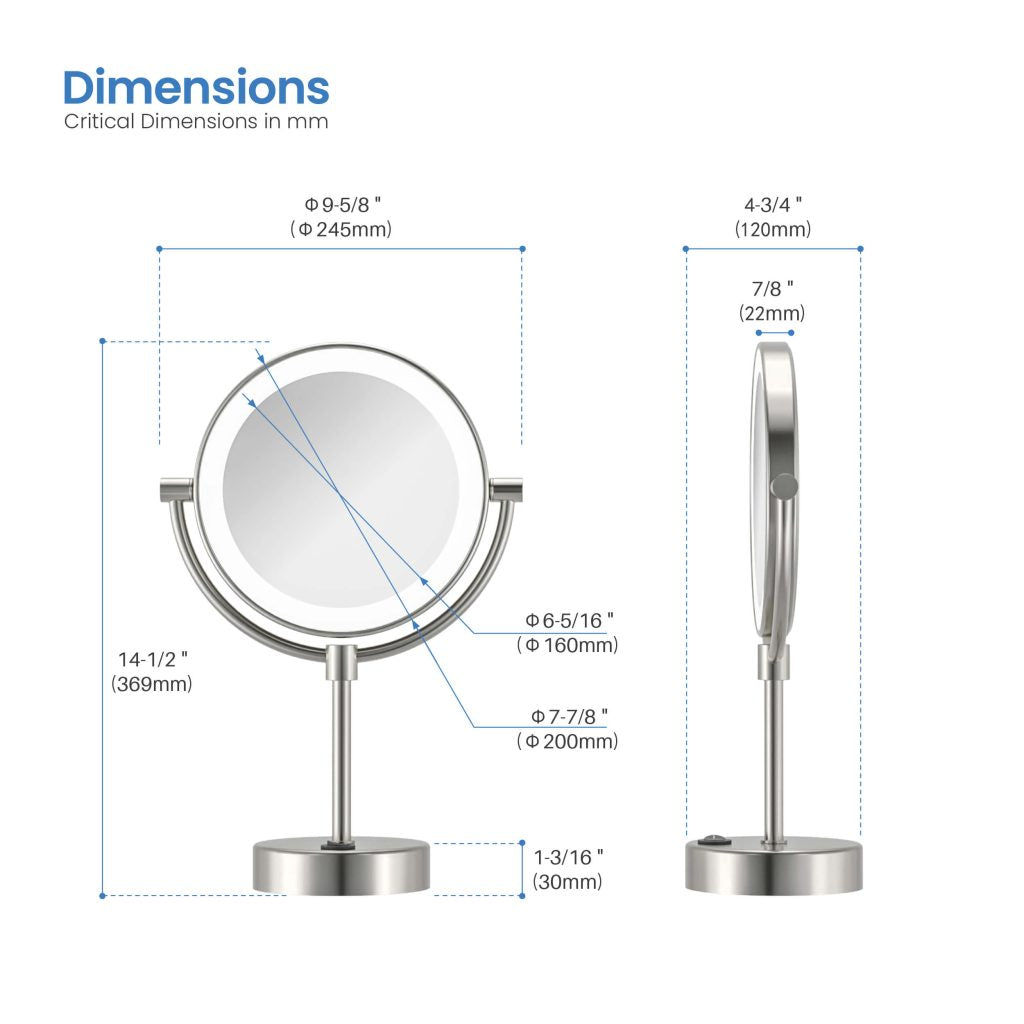 KIBI -  Circular LED Free Standing Magnifying Make Up Mirror - KMM104