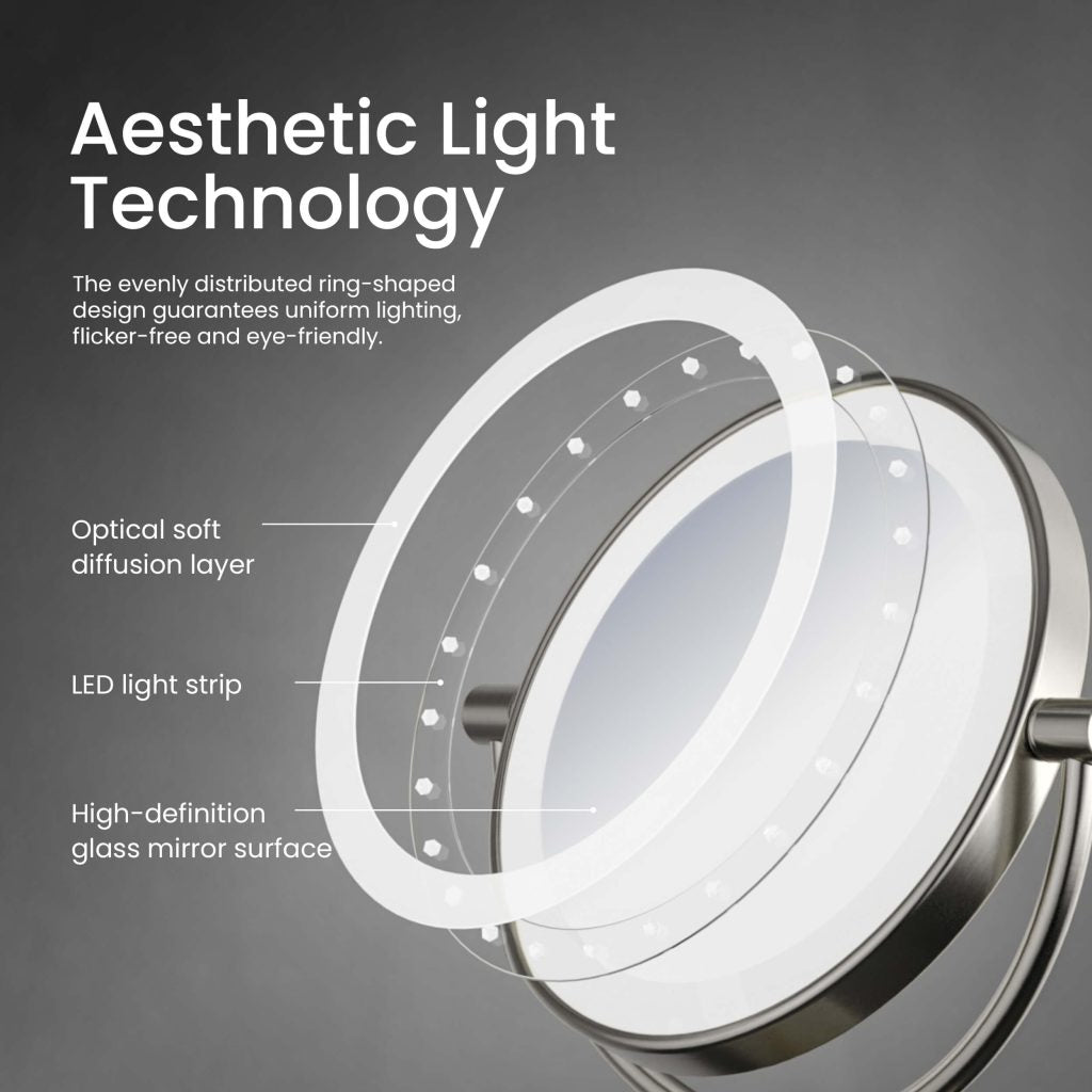 KIBI -  Circular LED Free Standing Magnifying Make Up Mirror - KMM104