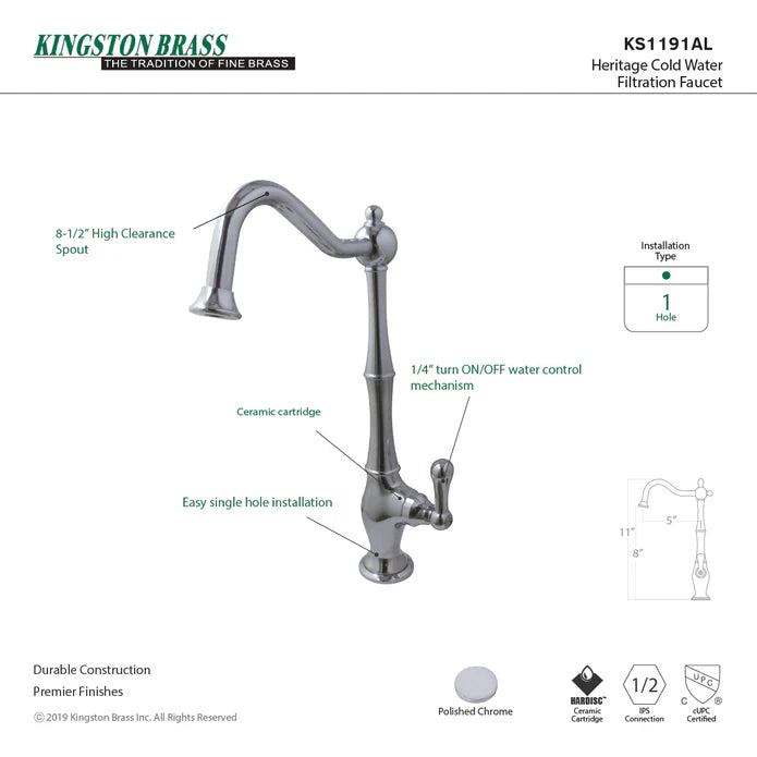 Kingston - Filtration Faucets -  Heritage KS119AL Single-Handle 1-Hole Deck Mount Water Filtration Faucet