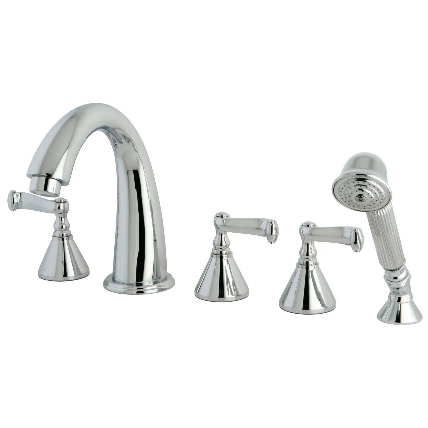 Kingston - Tub Faucets - KS2365FL Three-Handle 5-Hole Deck Mount Roman Tub Faucet with Hand Shower