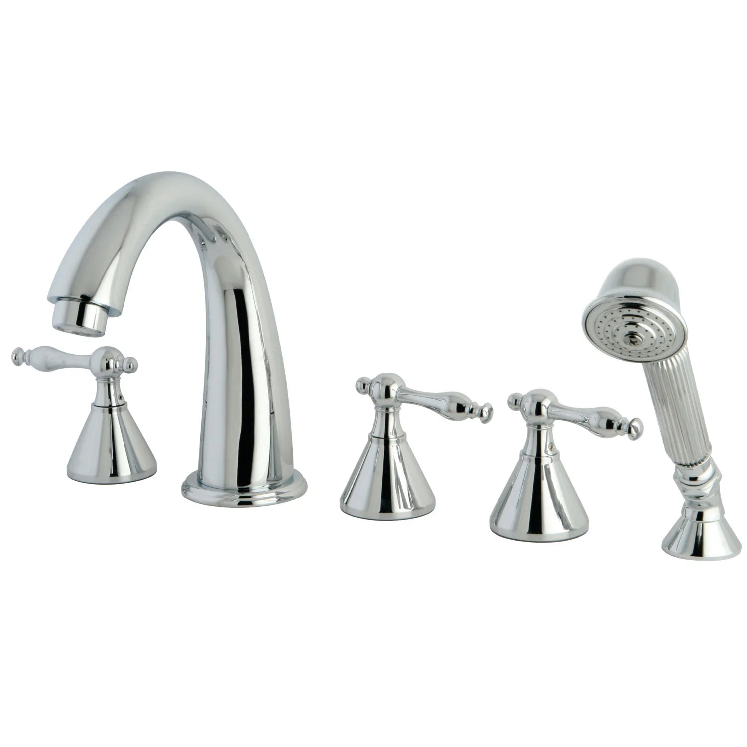 Kingston - Tub Faucets - Naples KS2365NL Three-Handle 5-Hole Deck Mount Roman Tub Faucet with Hand Shower