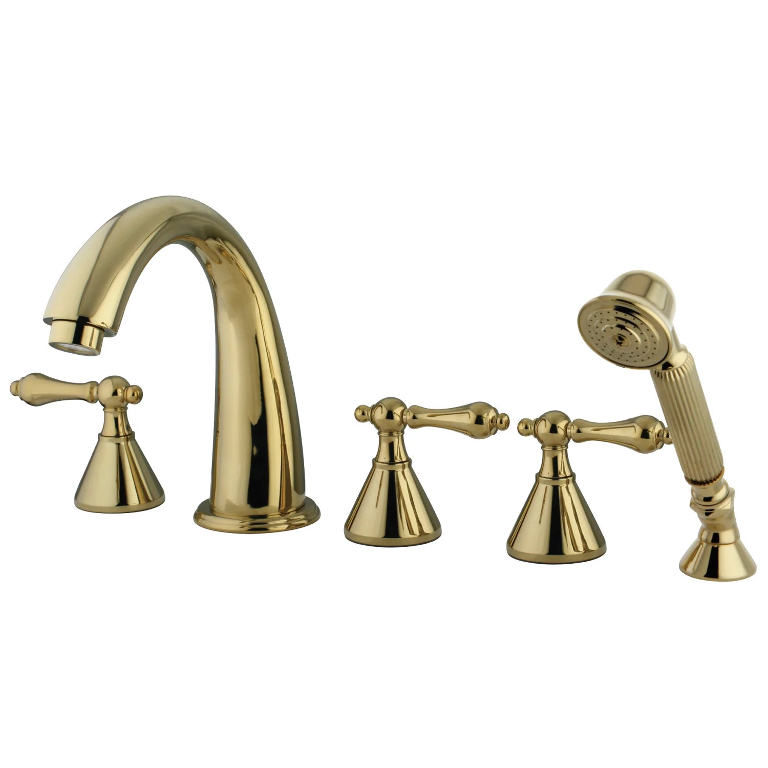 Kingston - Tub Faucets - Roman KS2365AL Three-Handle 5-Hole Deck Mount Roman Tub Faucet with Hand Shower