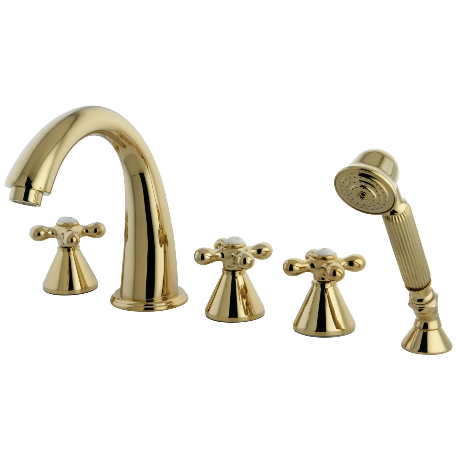 Kingston - Tub Faucets - Roman KS2365AX Three-Handle 5-Hole Deck Mount Roman Tub Faucet with Hand Shower