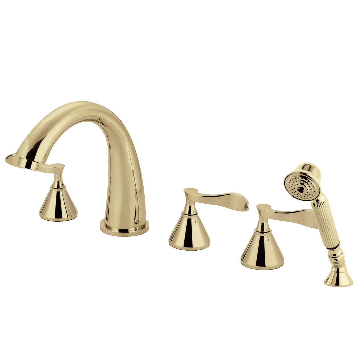 Kingston - Tub Faucets - Century KS2365CFL Three-Handle 5-Hole Deck Mount Roman Tub Faucet with Hand Shower