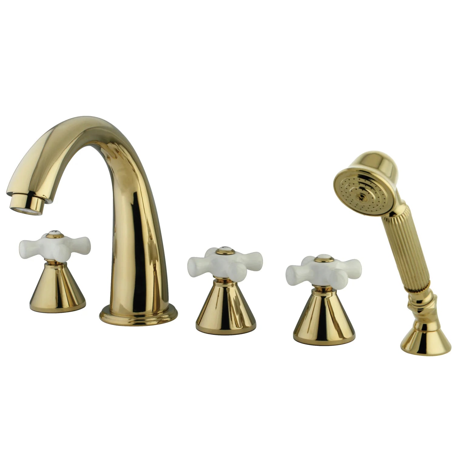 Kingston - Tub Faucets - Milano KS2365PX Three-Handle 5-Hole Deck Mount Roman Tub Faucet with Hand Shower