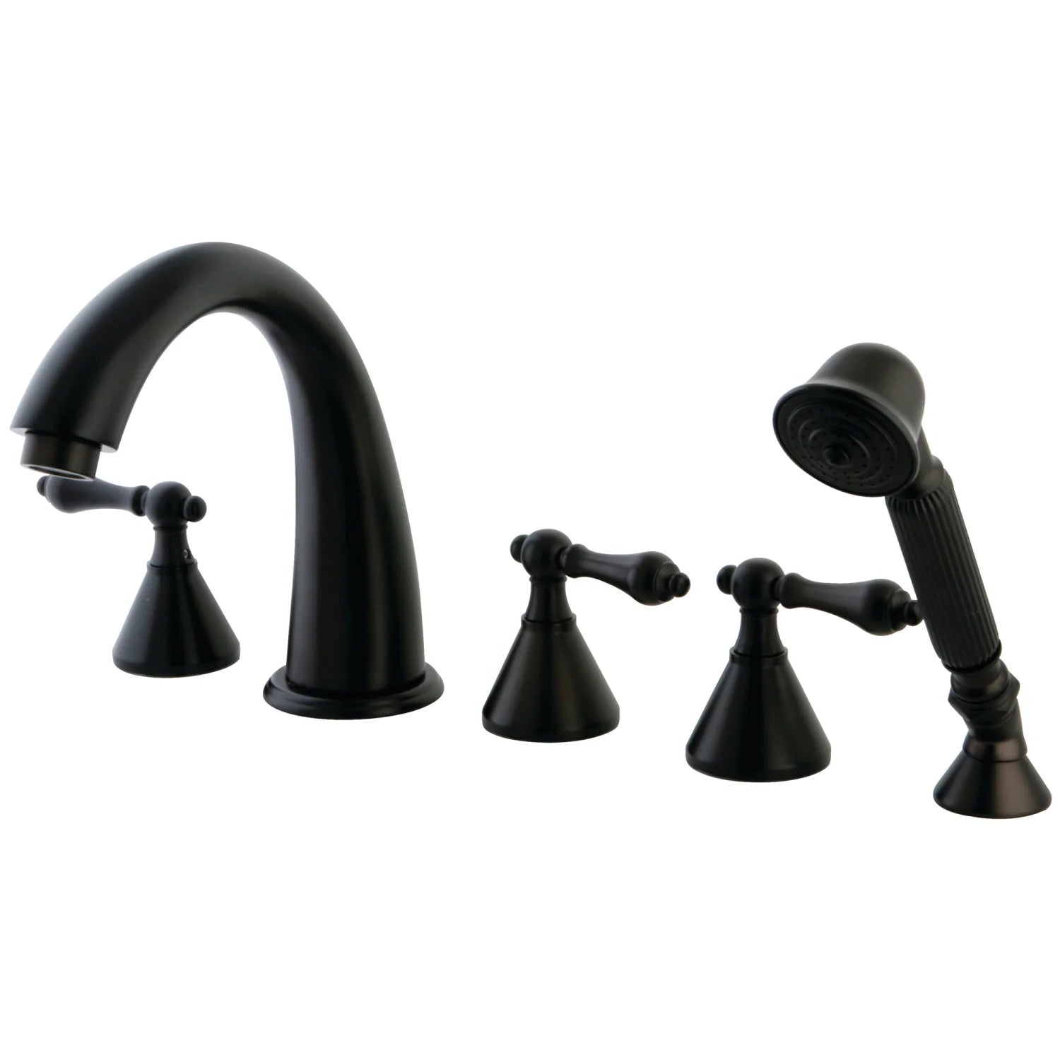 Kingston - Tub Faucets - Roman KS2365AL Three-Handle 5-Hole Deck Mount Roman Tub Faucet with Hand Shower