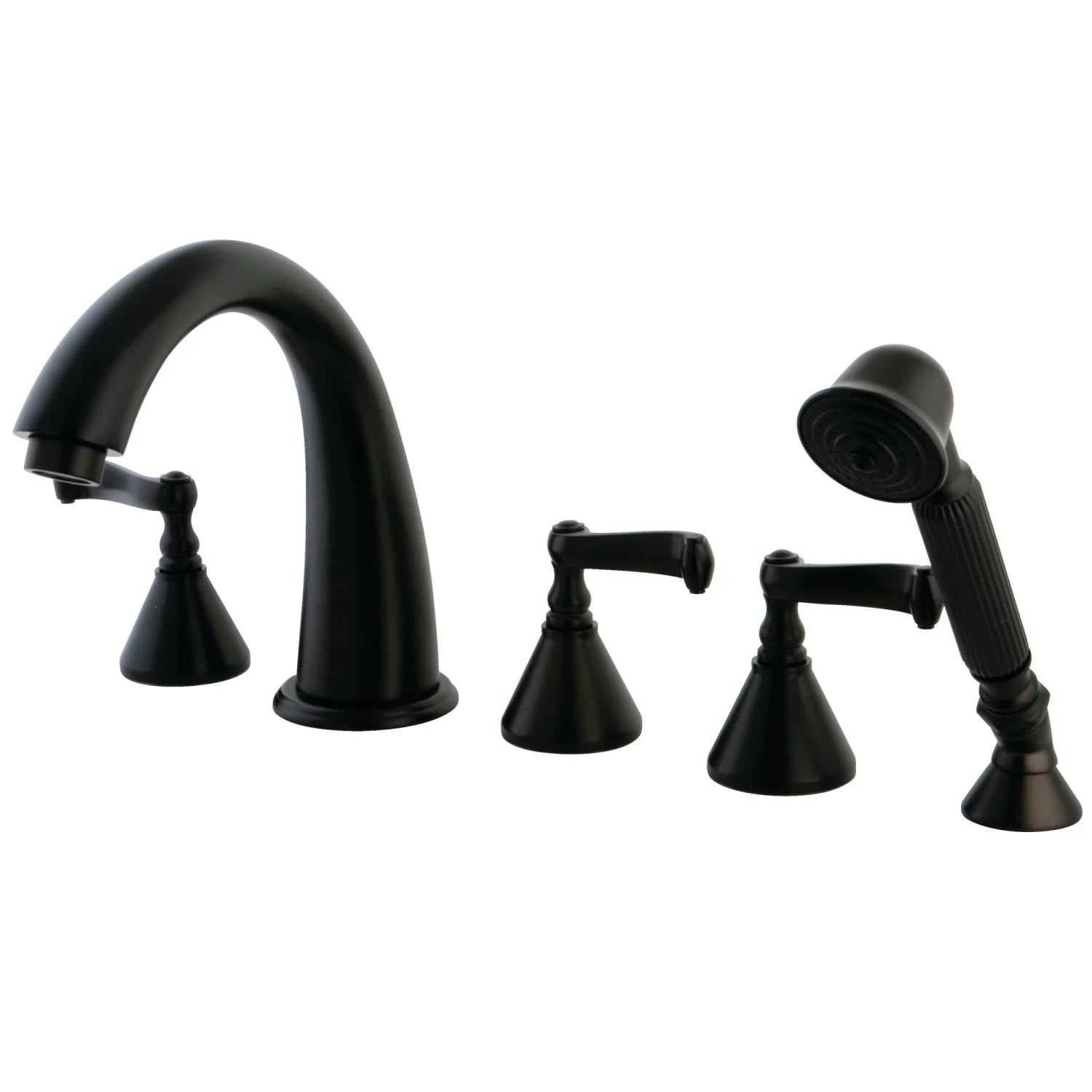 Kingston - Tub Faucets - KS2365FL Three-Handle 5-Hole Deck Mount Roman Tub Faucet with Hand Shower