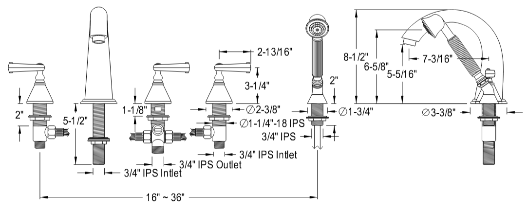 Kingston - Tub Faucets - KS2365FL Three-Handle 5-Hole Deck Mount Roman Tub Faucet with Hand Shower