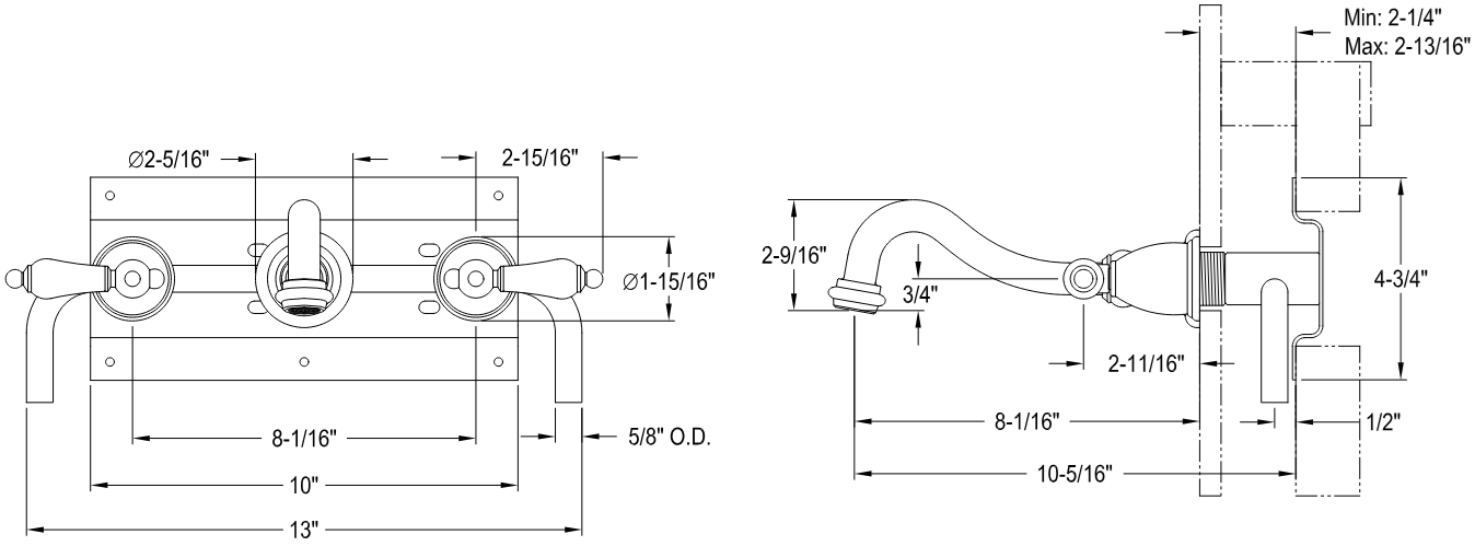 Kingston - Tub Faucets - Restoration KS302PL Two-Handle 3-Hole Wall Mount Roman Tub Faucet