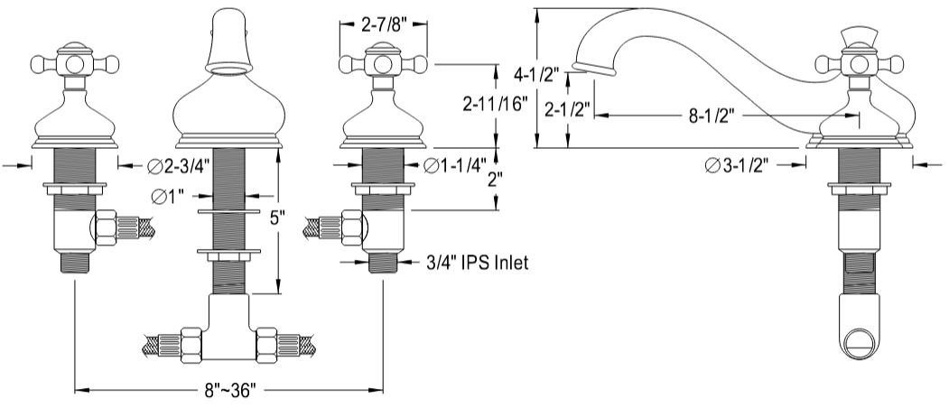 Kingston - Tub Faucets - Vintage KS333BX Two-Handle 3-Hole Deck Mount Roman Tub Faucet