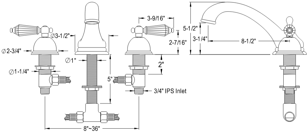 Kingston - Tub Faucets - Wilshire KS335WLL Two-Handle 3-Hole Deck Mount Roman Tub Faucet
